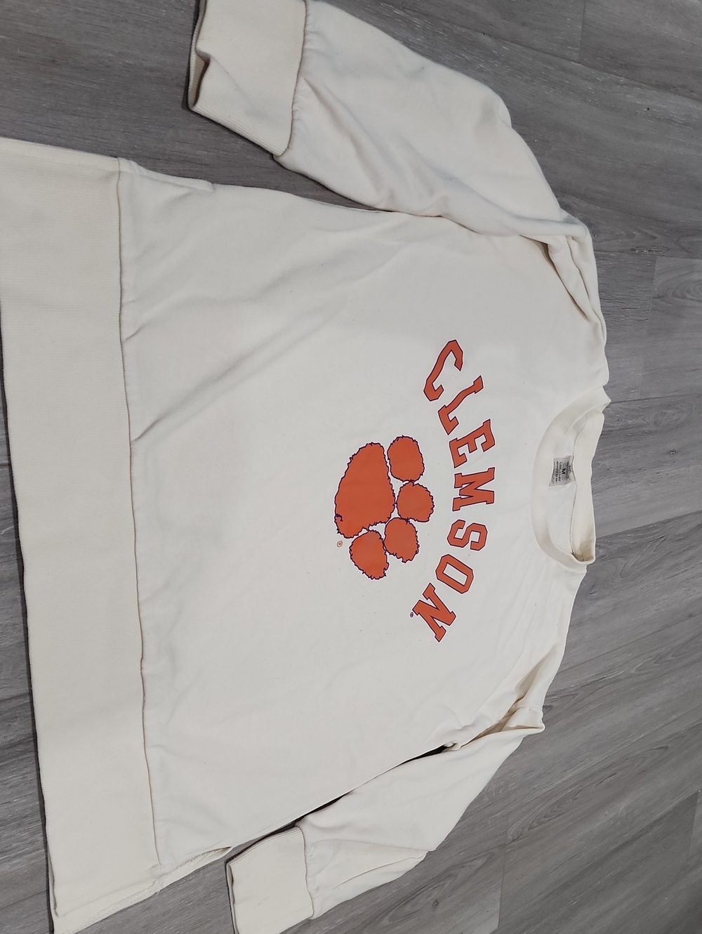 Clemson Cream Crewneck Sweatshirt with Orange Paw Graphic